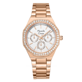 Alexandre Christie AC 2B58 BF Ladies Rosegold Dial White Multifunction  Stainless Steel Strap